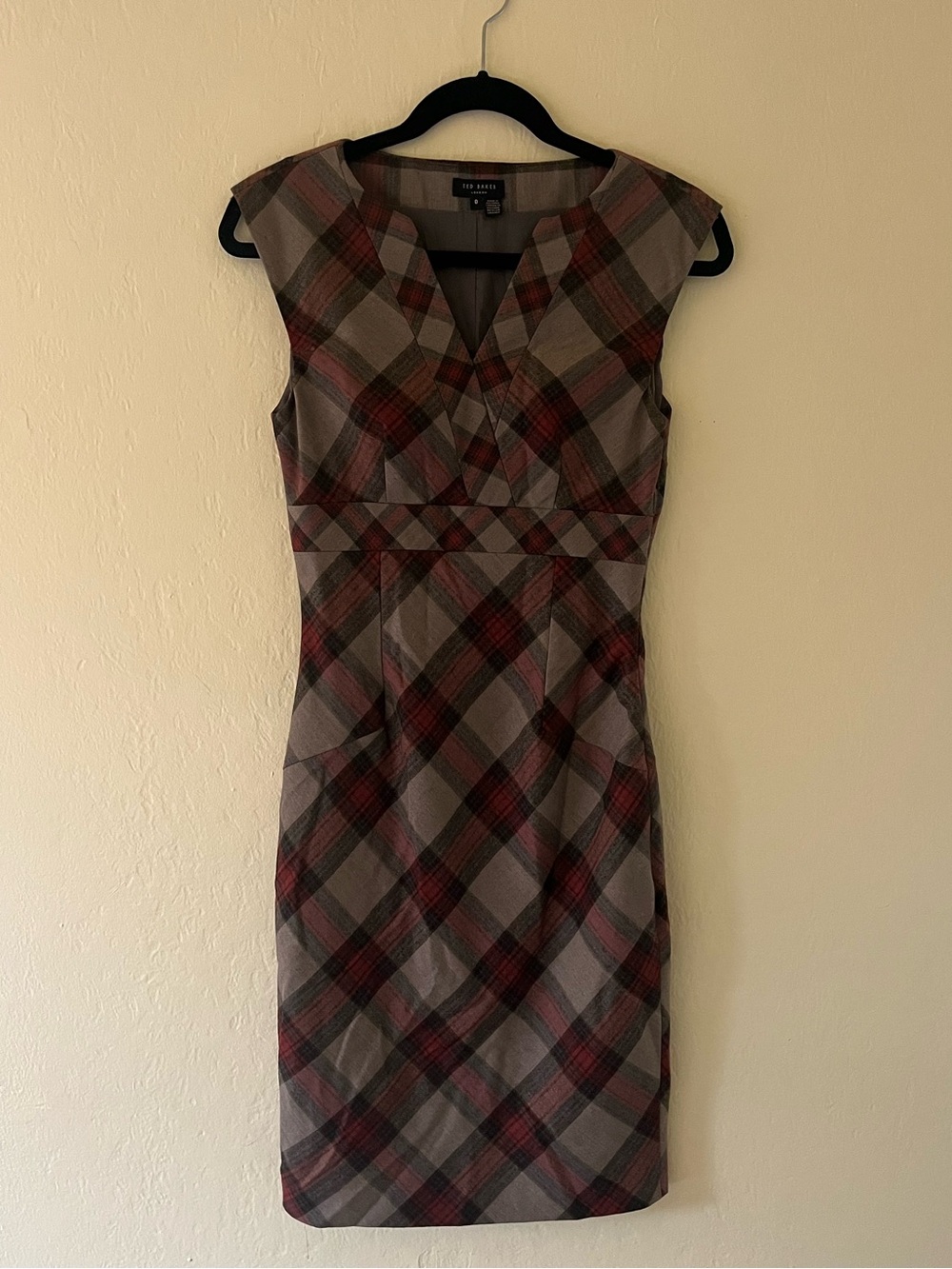 Ted Baker Plaid Midi Dress in Brown, Red, Black